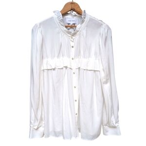 Dear John Ayla Ruffle Collar Blouse Pearl Snap Buttons Women's Size LARGE
